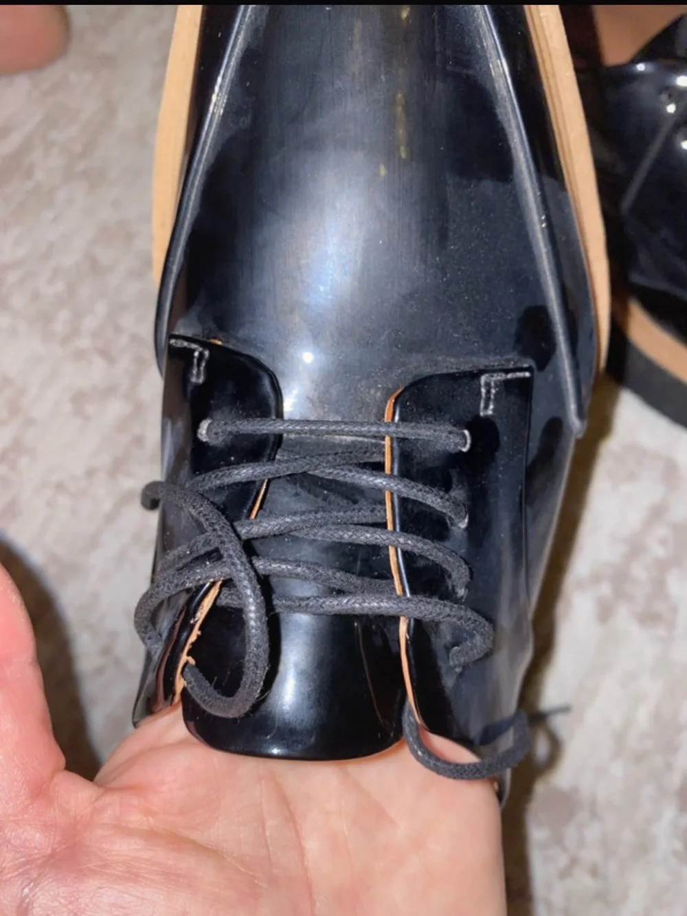 Zara Black Patent Platform Derby with Brown-Wrap Sole